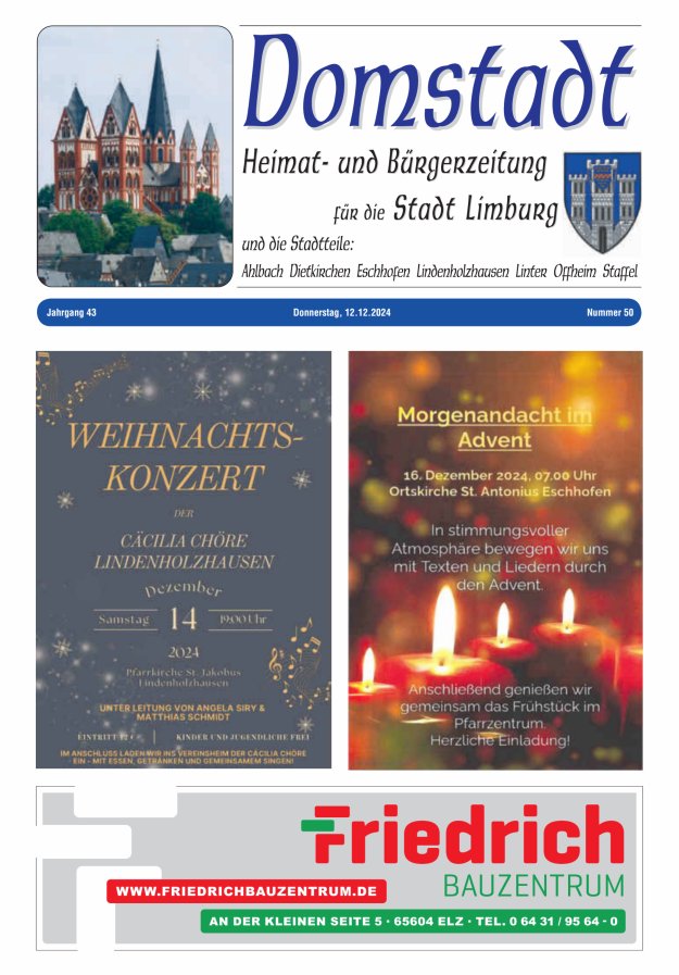 Domstadt - Heimat- und Bürgerzeitung für die Stadt Limburg Titelblatt 50/2024