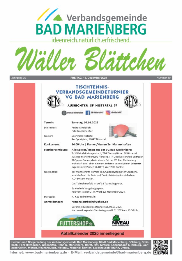 Wäller Blättchen - Verbandsgemeinde Bad Marienberg Titelblatt 50/2024