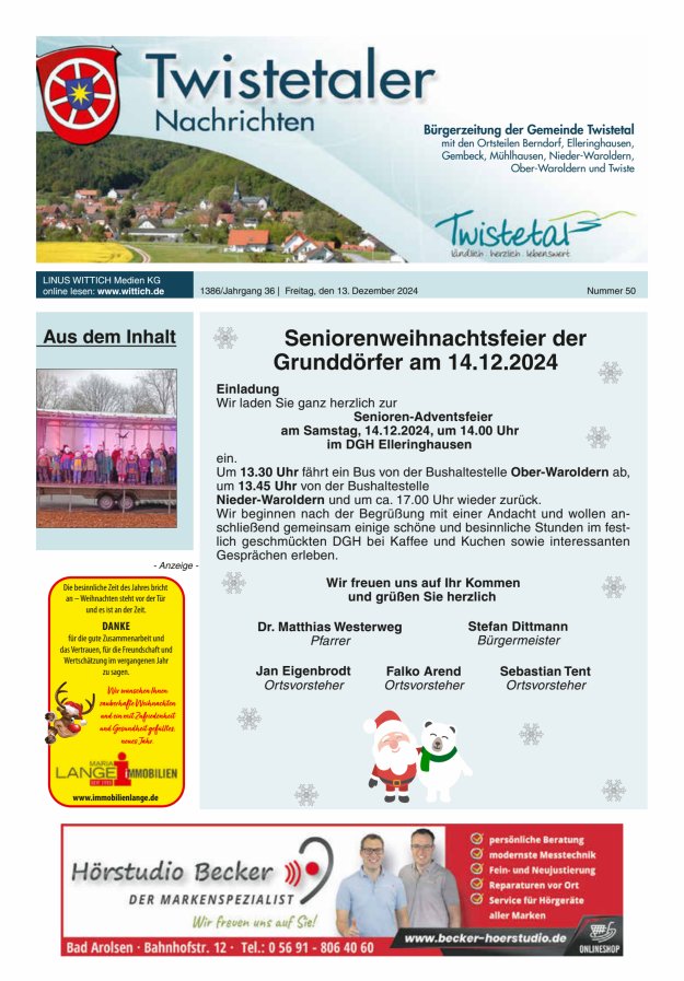 Twistetaler Nachrichten Titelblatt 50/2024