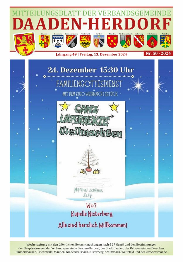 Mitteilungsblatt der Verbandsgemeinde Daaden-Herdorf Titelblatt 50/2024