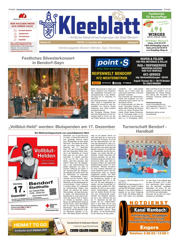 Kleeblatt - Amtliches Bekanntmachungsorgan der Stadt Bendorf Titelblatt 50/2024