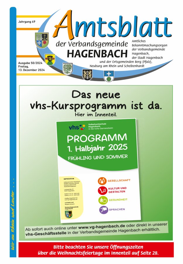 Amtsblatt der VG Hagenbach Titelblatt 50/2024