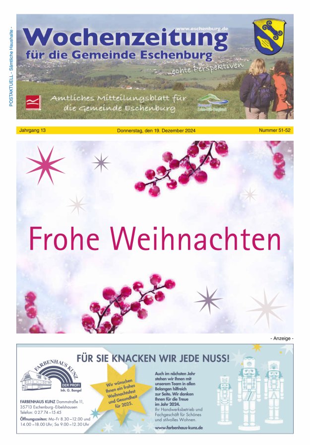 Wochenzeitung für die Gemeinde Eschenburg Titelblatt 51/2024