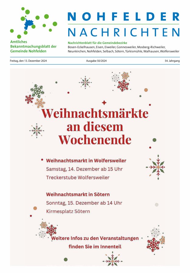 Nohfelder Nachrichten Titelblatt 50/2024