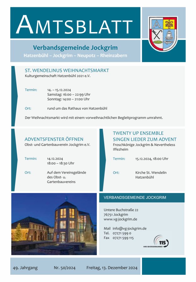Amtsblatt VG Jockgrim Titelblatt 50/2024
