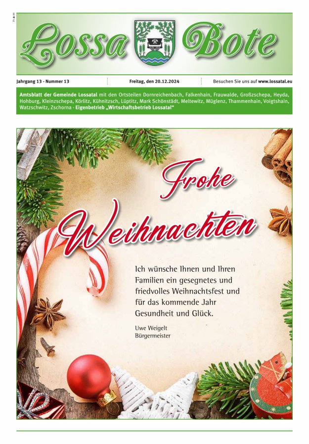Amtsblatt Lossa Bote - Gemeinde Lossatal mit den Ortsteilen Titelblatt 13/2024