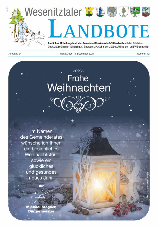 Wesenitztaler Landbote – Amtliches Mitteilungsblatt der Gemeinde Dürrröhrsdorf-Dittersbach Titelblatt 12/2024