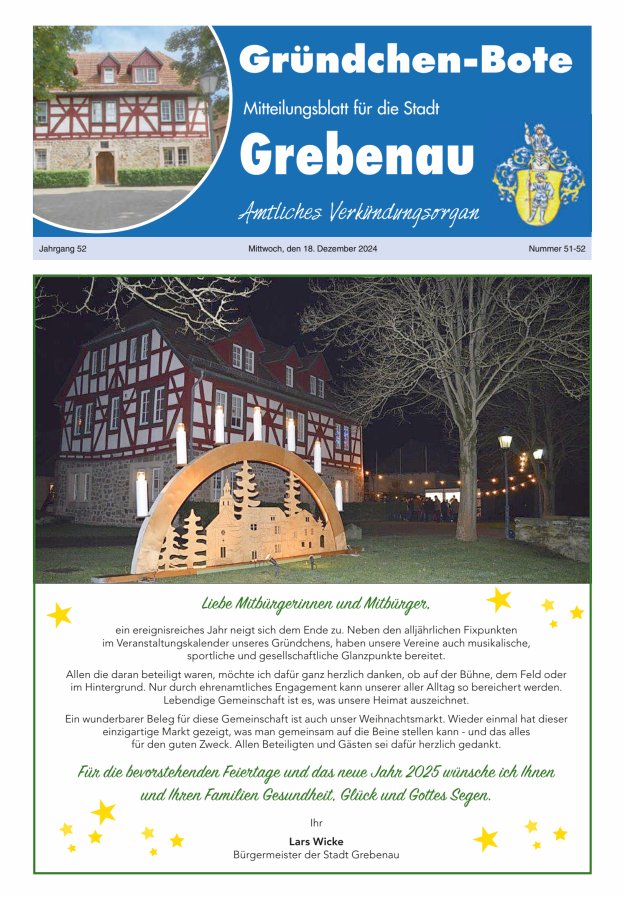 Grebenau - Gründchen Bote - Mitteilungsblatt für die Stadt Grebenau Titelblatt 51/2024