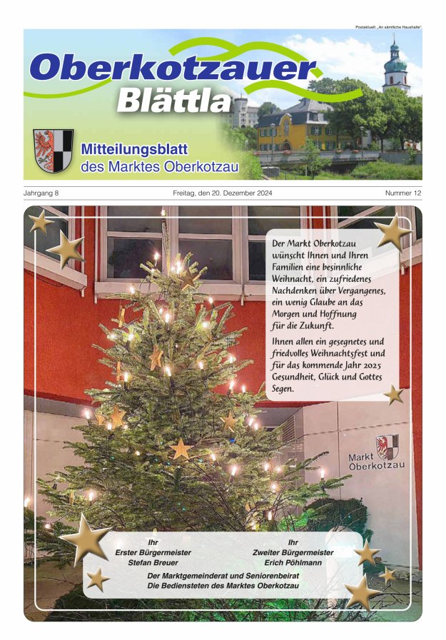 Oberkotzauer Blättla Mitteilungsblatt des Marktes Oberkotzau Titelblatt 12/2024
