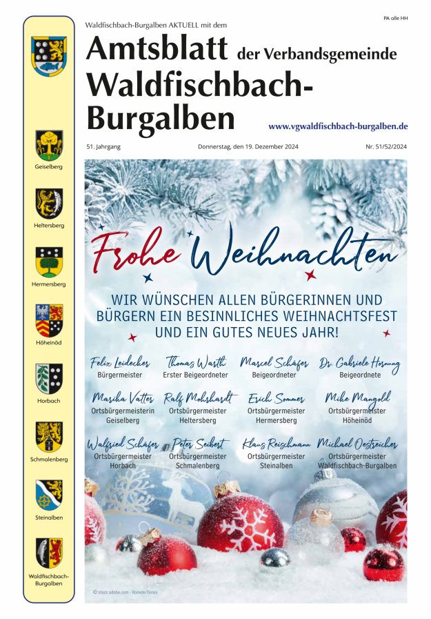 Amtsblatt der Verbandsgemeinde Waldfischbach-Burgalben Titelblatt 51/2024