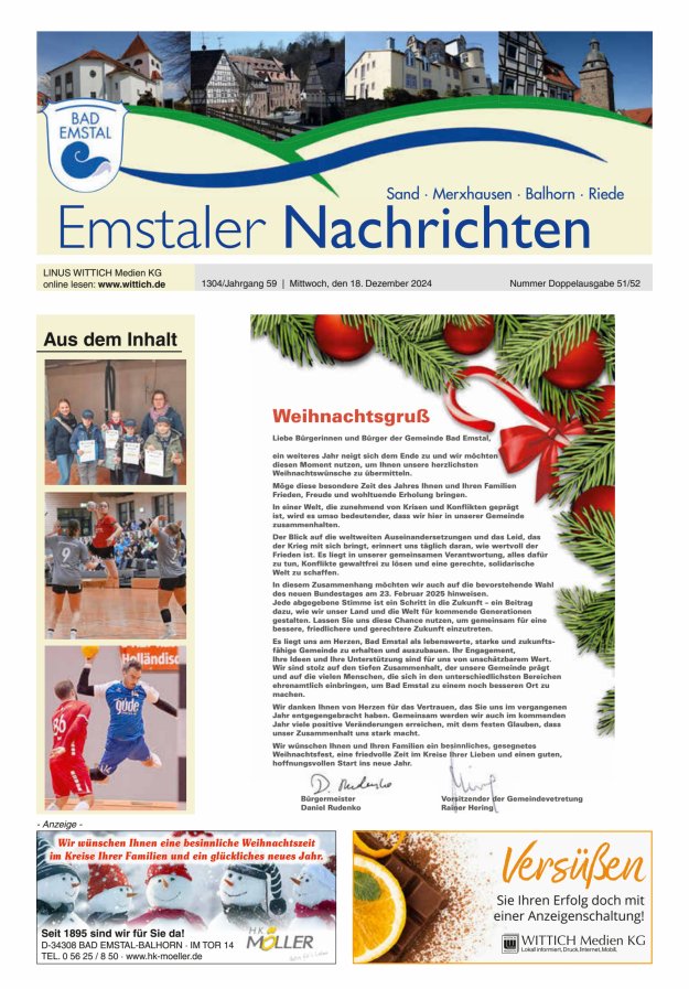 Emstaler Nachrichten Titelblatt 51/2024