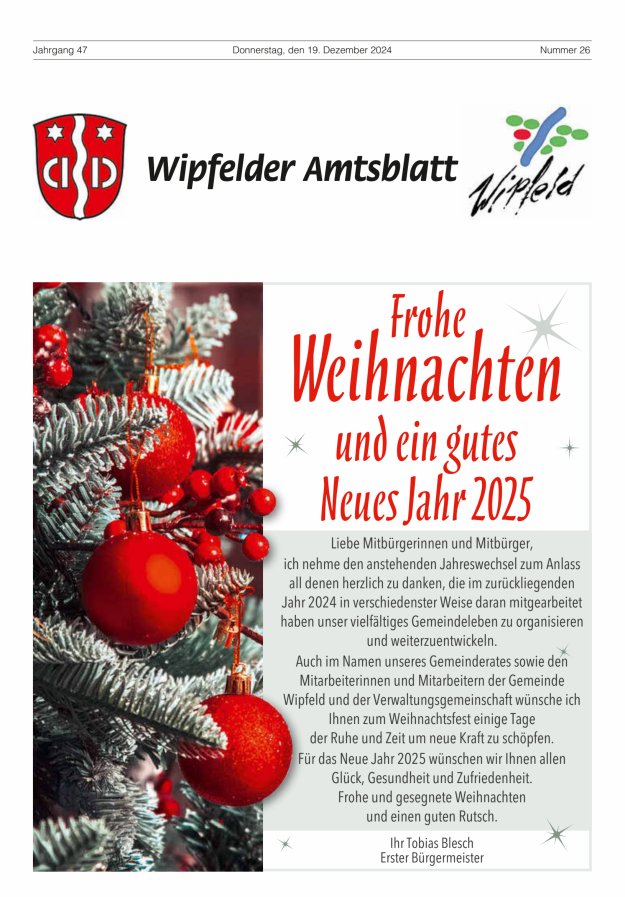 Wipfelder Amtsblatt Titelblatt 26/2024
