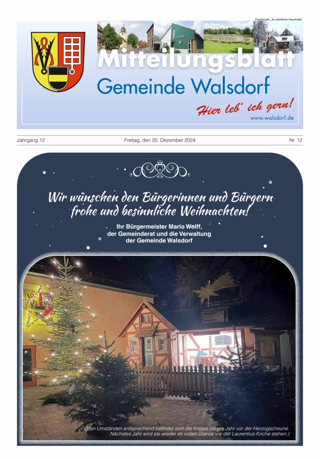 Mitteilungsblatt Gemeinde Walsdorf Titelblatt 12/2024