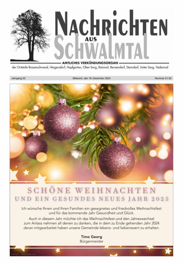 Nachrichten aus Schwalmtal Titelblatt 51/2024