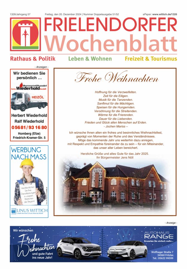 Frielendorfer Wochenblatt Titelblatt 51/2024