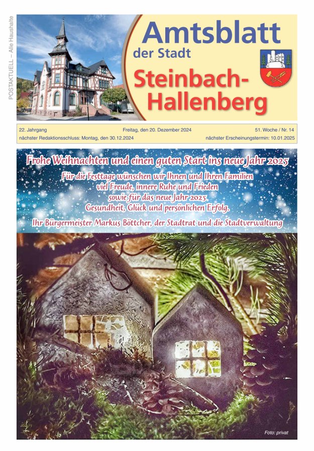 Amtsblatt der Stadt Steinbach-Hallenberg Titelblatt 14/2024