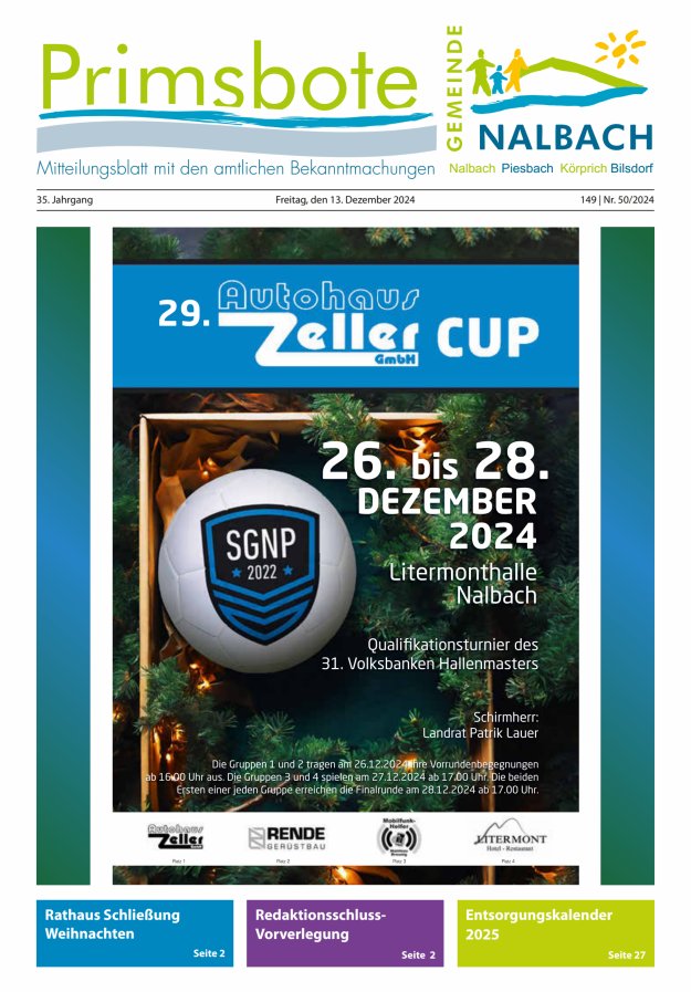 Primsbote Gemeinde Nalbach Titelblatt 50/2024