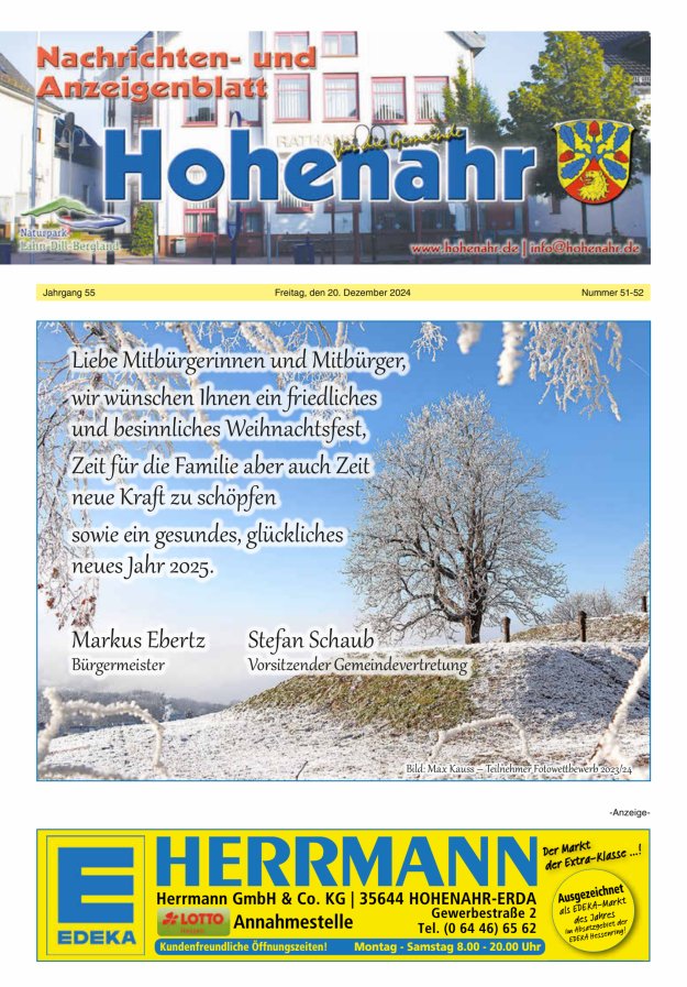 Nachrichten- und Anzeigenblatt für die Gemeinde Hohenahr Titelblatt 51/2024