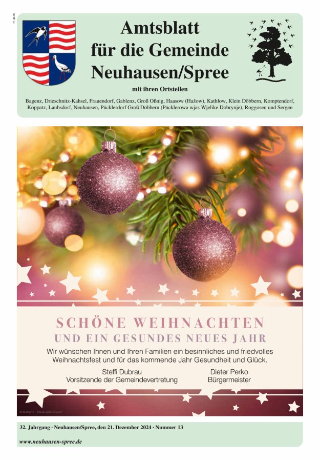 Mitteilungsblatt – Amtsblatt für die Gemeinde Neuhausen/Spree Titelblatt 13/2024