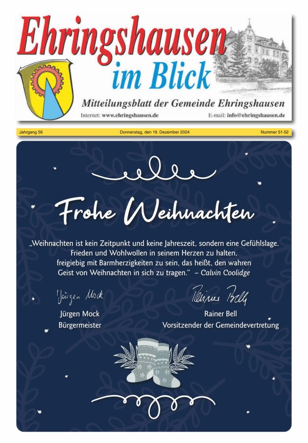 Mitteilungsblatt der Gemeinde Ehringshausen Titelblatt 51/2024