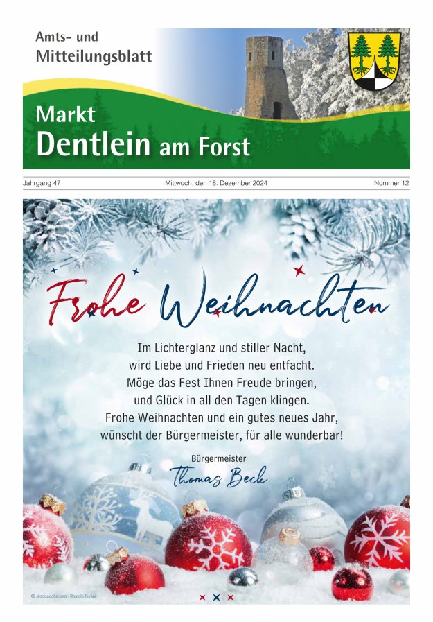 Amts- und Mitteilungsblatt Markt Dentlein am Forst Titelblatt 12/2024