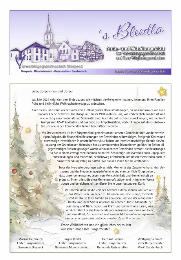 Amts- und Mitteilungsblatt VGem Diespeck Titelblatt 51/2024