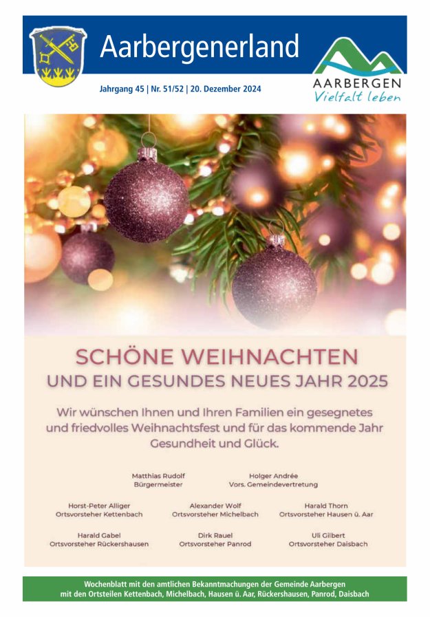 Aarbergenerland - Wochenblatt mit den amtlichen Bekanntmachungen Titelblatt 51/2024