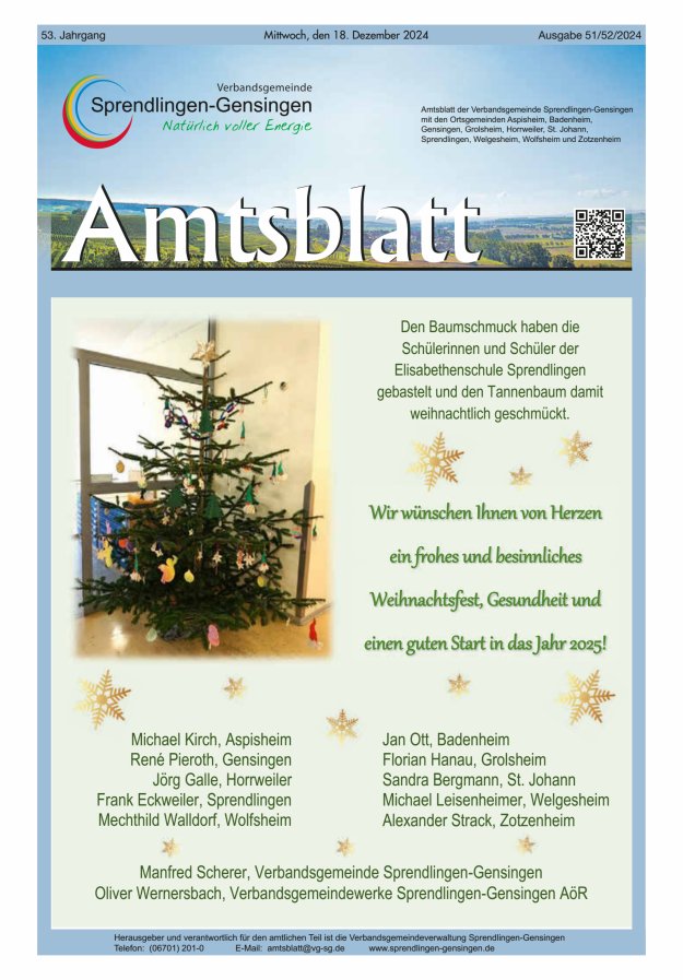 Amtsblatt VG Sprendlingen-Gensingen Titelblatt 51/2024