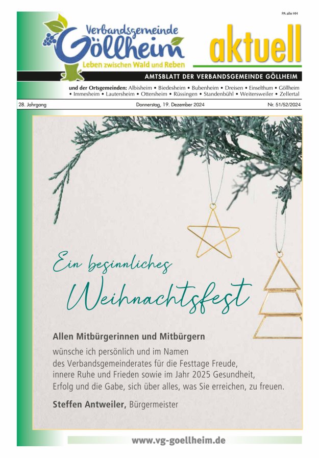 Verbandsgemeinde Göllheim aktuell Titelblatt 51/2024