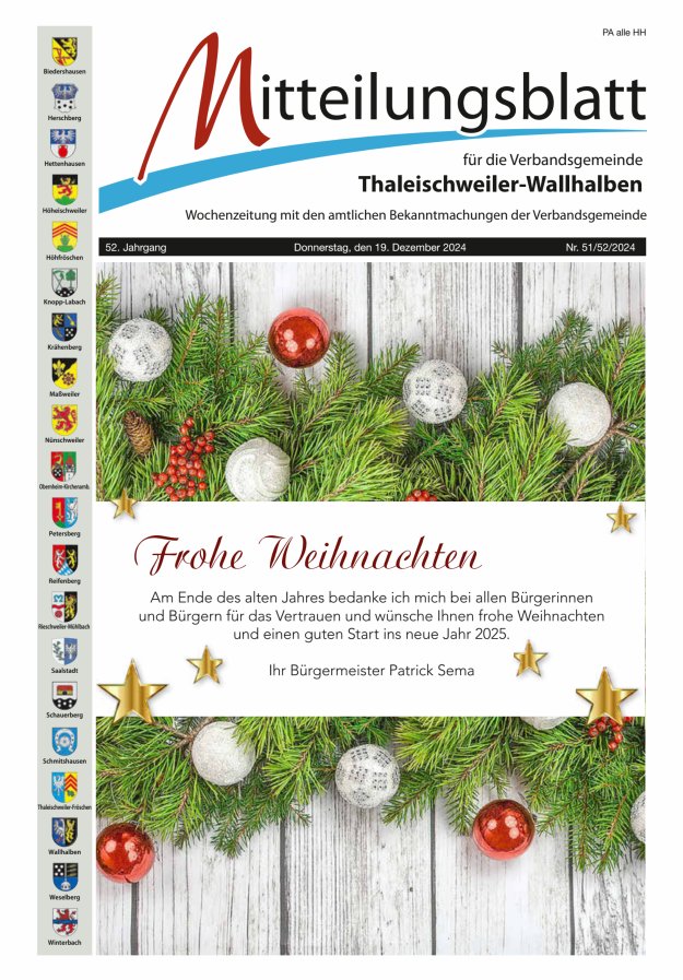 Mitteilungsblatt VG Thaleischweiler-Wallhalben Titelblatt 51/2024
