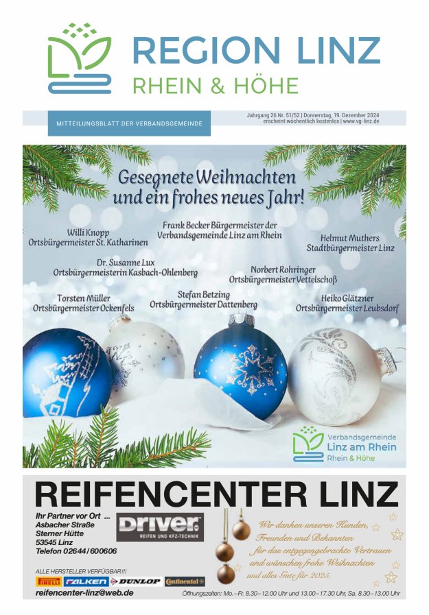 Unsere Verbandsgemeinde Linz am Rhein Titelblatt 51/2024
