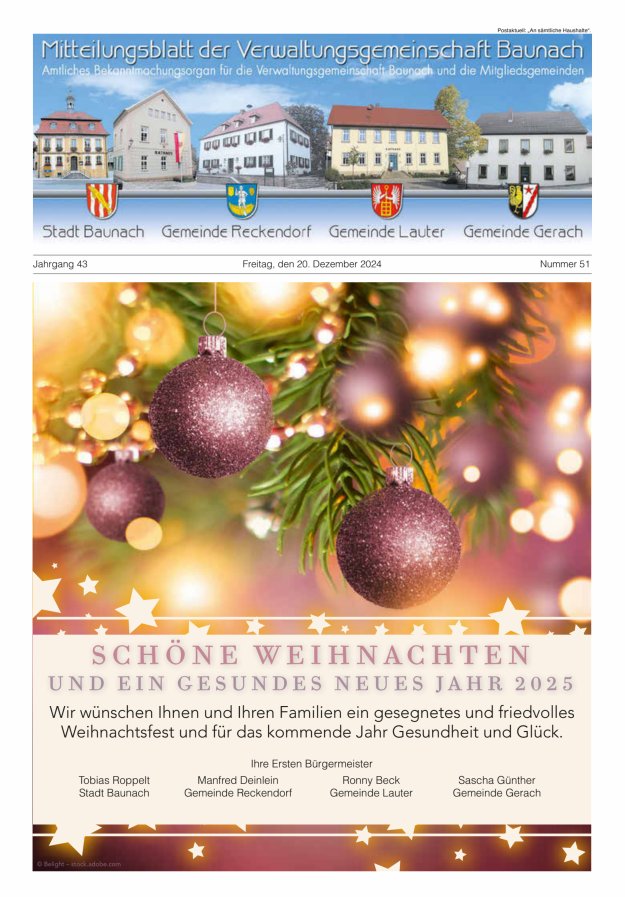 Mitteilungsblatt Verwaltungsgemeinschaft Baunach Titelblatt 51/2024