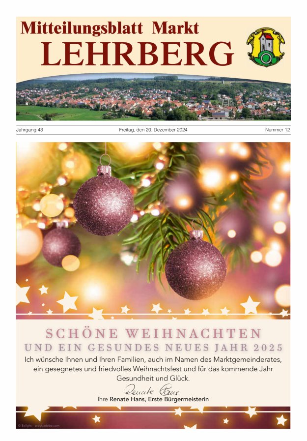 Mitteilungsblatt Markt Lehrberg Titelblatt 12/2024