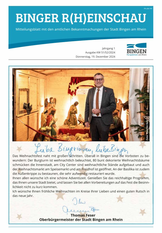 Binger R(h)einschau - Mitteilungsblatt mit den Amtlichen Bekanntmachungen der Stadt Bingen Titelblatt 25/2024