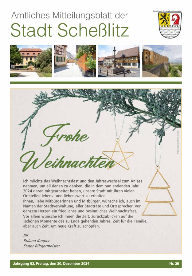 Scheßlitzer Anzeiger - Amtliches Mitteilungsblatt der Stadt Scheßlitz Titelblatt 26/2024