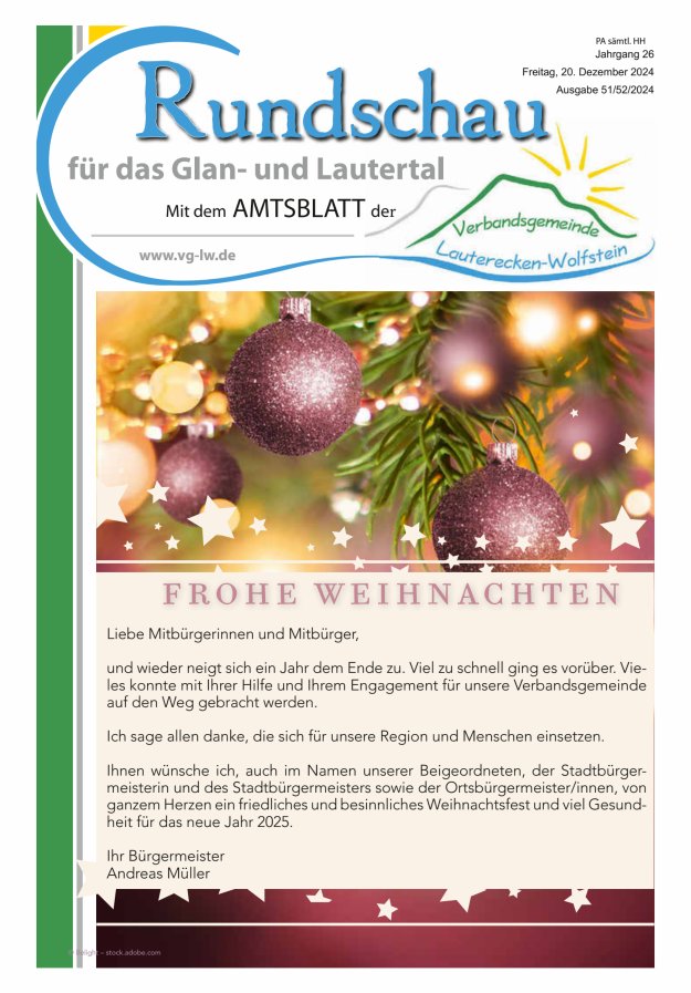 Rundschau für das Glan- und Lautertal Titelblatt 51/2024