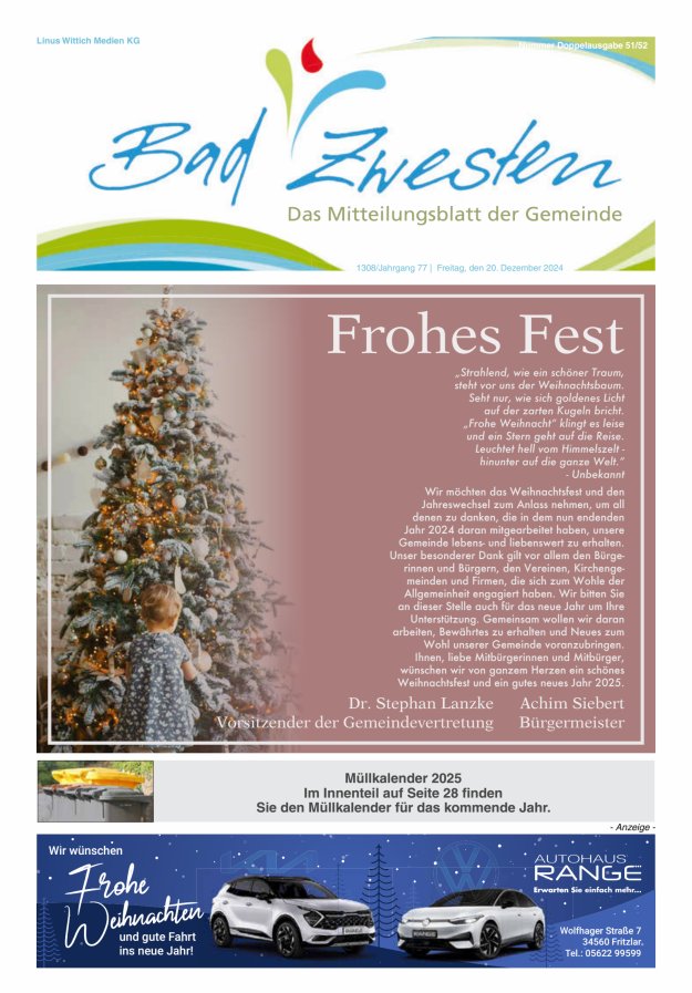 Heimatzeitung Bad Zwesten Titelblatt 51/2024