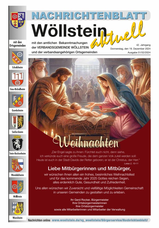 Nachrichtenblatt Wöllstein aktuell Titelblatt 51/2024