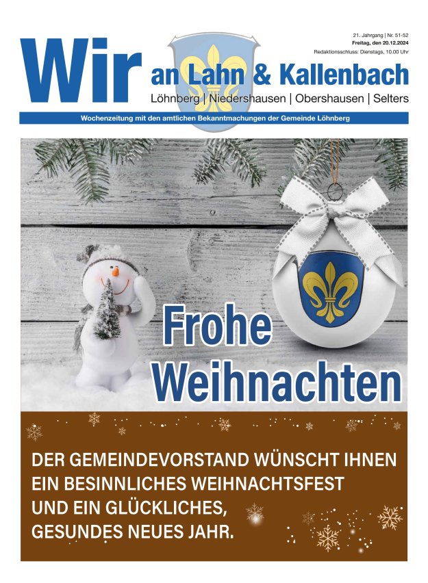 Amtliches Mitteilungsblatt der Gemeinde Löhnberg Titelblatt 51/2024