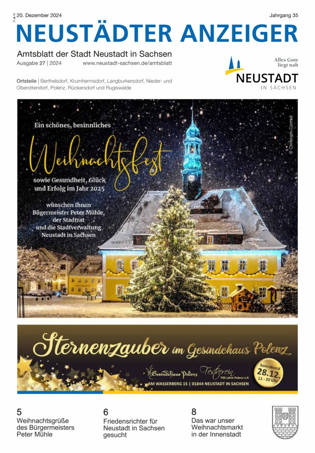 Neustädter Anzeiger - Amts- und Heimatblatt der Stadt Neustadt in Sachsen Titelblatt 27/2024