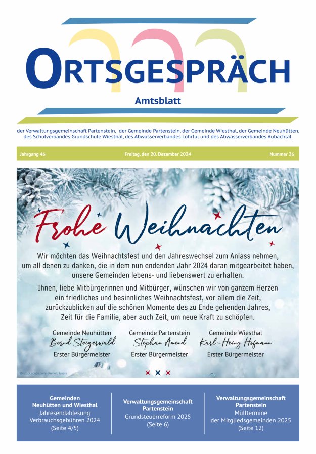 Ortsgespräch - Amtsblatt der VG Partenstein und ihrer Körperschaften Titelblatt 26/2024