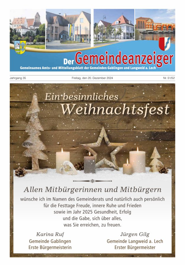 Der Gemeindeanzeiger - Gablingen Langweid Titelblatt 51/2024