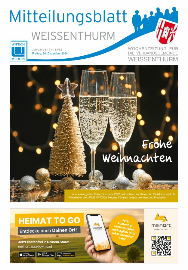 Mitteilungsblatt für den Bereich der Verbandsgemeinde Weißenthurm Titelblatt 51/2024