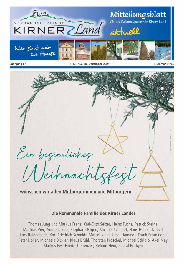 Mitteilungsblatt für den Bereich der Verbandsgemeinde Kirner Land Titelblatt 51/2024