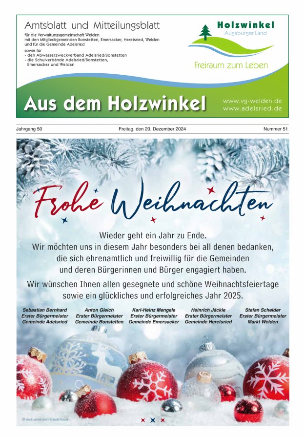 Aus dem Holzwinkel Amtsblatt u Mitteilungsblatt f VG Welden u GemAdelsried Titelblatt 51/2024