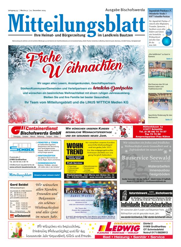 Mitteilungsblatt LK Bautzen Ausgabe Bischofswerda Titelblatt 50/2024