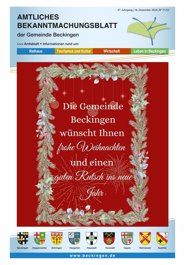 Amtsblatt Beckingen Titelblatt 51/2024