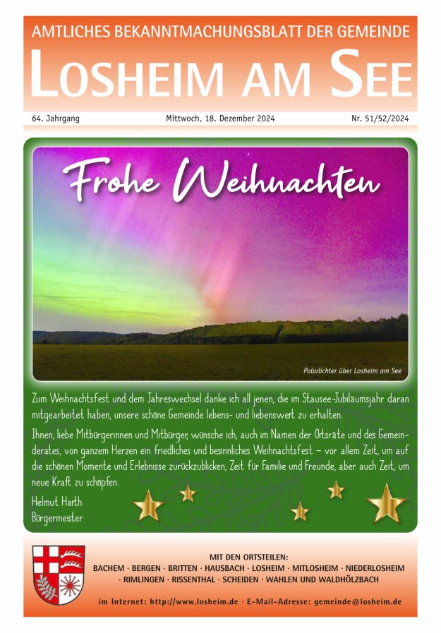 Amtliches Bekanntmachungsblatt der Gemeinde Losheim am See Titelblatt 51/2024