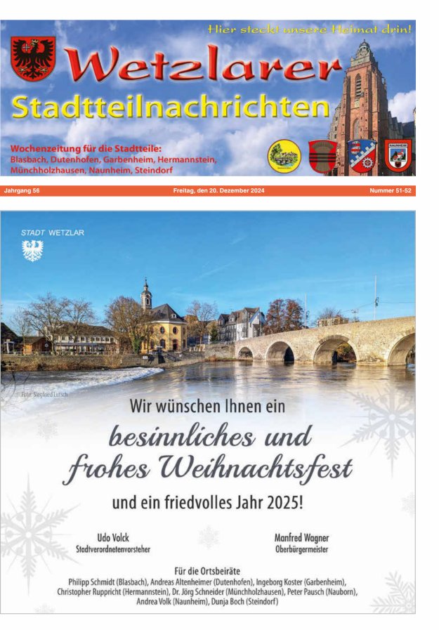 Wetzlarer Stadtteilnachrichten Titelblatt 51/2024