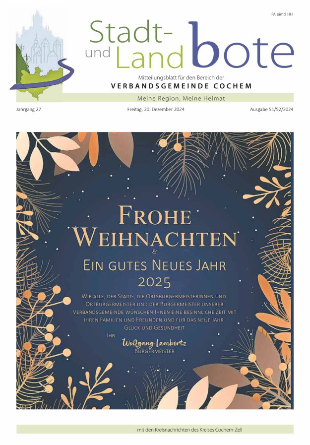 Stadt- und Landbote VG Cochem Titelblatt 51/2024